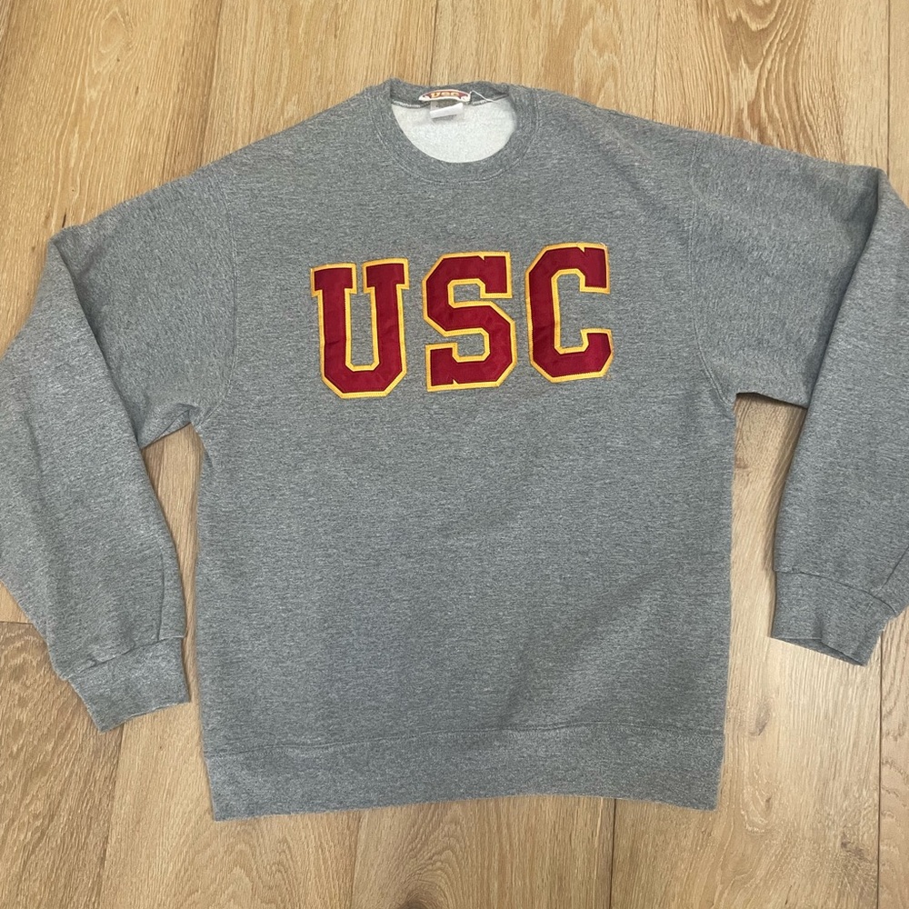 Heritage Gray Crewneck Sweater with Red USC Logo